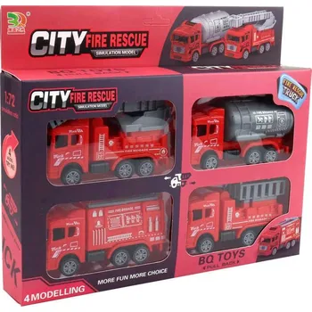 autodráha Auto hasiči 13cm zpětný chod hasičské vozidlo set 4ks v krabici plast