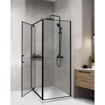 Sprchový kout černý tvrzené sklo jednokřídlé dveře 70 x 70 x 185 cm moderní design Beliani