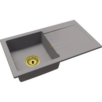 Granitový dřez Granitový dřez LEON ŠEDÁ + zlatý sifon 43,7 x 75,2 x 16,1cm