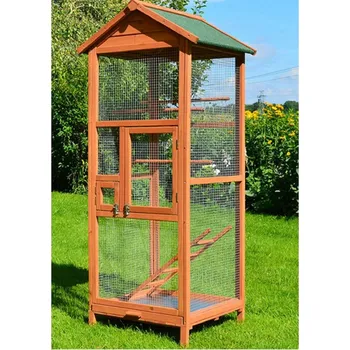 Nejprodávanější dřevěná voliéra, klec pro ptáky, papoušky i hlodavce. Velikost M hnědá, 72x63x168cm.