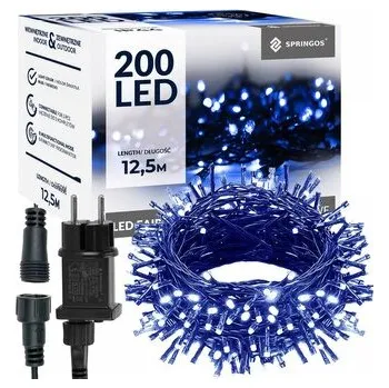 LED světelný řetěz - 12,5m, 200LED, 8 funkcí, paměť, IP44, modrá