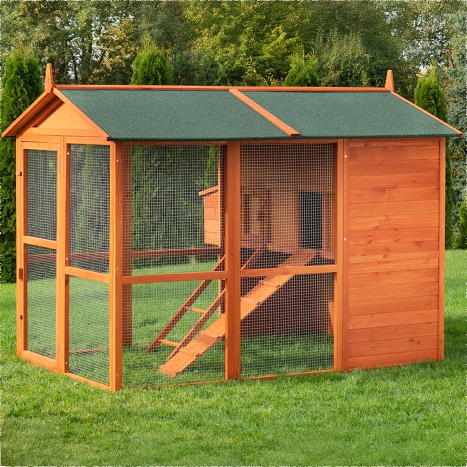 Kurník na slepice, slepičárna, voliéra, pro cca 8-10 slepic. Premium II hnědý, 195x150x150cm.