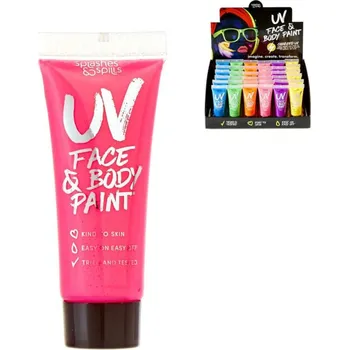Speciální výtvarná barva KARNEVAL Barva neonová na obličej a tělo UV v tubě 6 barev