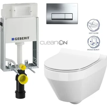WC sada GEBERIT KOMBIFIXBasic vč. chromového tlačítka DELTA 51 + WC CERSANIT CLEANON CREA OVÁL + SEDÁTKO 110.100.00.1 51CR CR1