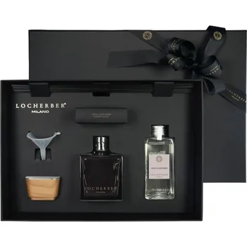 Aroma difuzér Locherber Milano Dárková sada s vůní AZAD KASHMERE - flakon aroma difuzéru + náplň 250 ml + tyčinky + trychtýřek + víčko z ořechového dřeva + vonný sáček LH441048