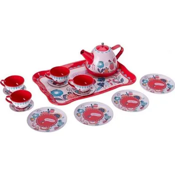 Čajový set plechový 15 ks s podnosem 24 x 15 cm