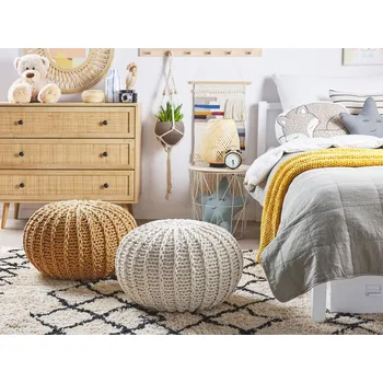 Dekorativní polštářek puf žlutý Kulatý bavlněný , pletený 50 x 35 cm, tkaný Beliani