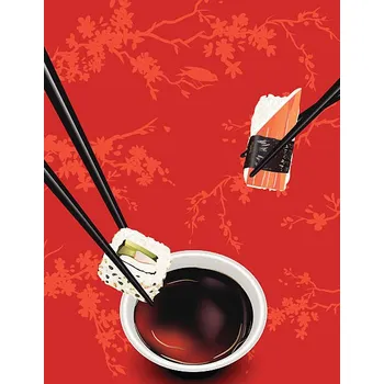 Plakát Plakát, Obraz - Sushi Template Or Background With Sakura, Diane Labombarbe