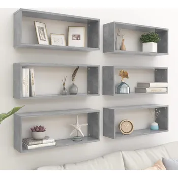 police ZBXL Nástěnné obdélníkové police 6 ks betonově šedé 60 x 15 x 23 cm