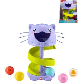 Hračka pro nejmenší Fisher Price Baby kuličková dráha kočička věž + 5 kuliček pro miminko