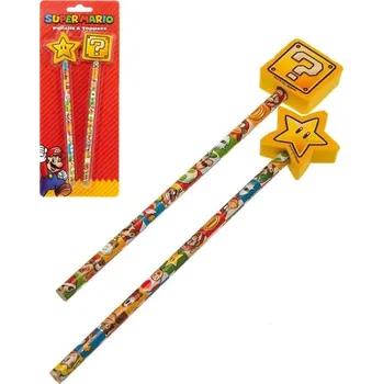 Grafitová tužka Školní dětský set 2 obyčejné tužky + topper Super Mario potřeby pro školáky