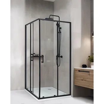Sprchový kout z tvrzeného skla černý hliněný rám dvojité dveře 90 x 90 x 185 cm moderní design Beliani