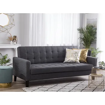 Pohovka Rozkládací pohovka tmavě šedé látkové čalounění 3místná click-clack systém prošívaný moderní styl obývací pokoj Beliani