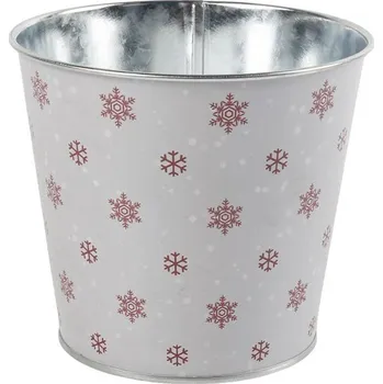 Plechový květináč s dekorem vloček, malý