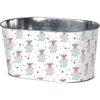 Plechový květináč s dekorem jmelí, velký