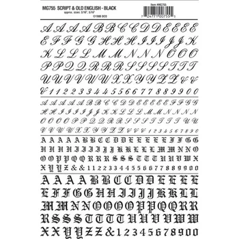 Modelová železnice propisot písmena Script & Old English černá Woodland Scenics MG755