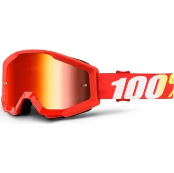 Motocyklové brýle MX brýle 100% Strata Furnace červené chrom plexi s čepy pro slídy