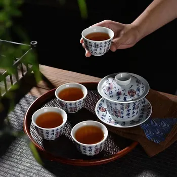 Čajovna Modrobílý porcelánový čajový set Kung-fu - Lantingova Předmluva 1+4