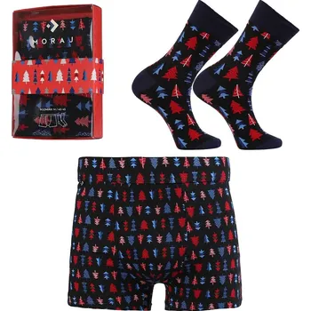 Boxerky Moraj boxerky vánoční a ponožky MBS1800-005 - vzor, XXL (Vánoční pánské boxerky a ponožky Moraj)