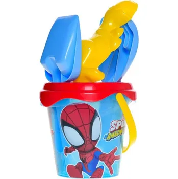 Hračka na písek Pískový set Spiderman kyblík transparentní se sítkem a 2 nástroji