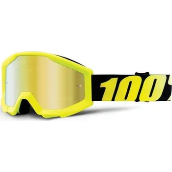 Motocyklové brýle MX brýle 100% Strata Neon Yellow dětské zlaté chrom plexi s čepy pro slídy