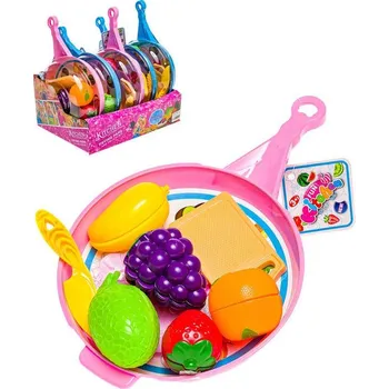 Dětská kuchyňka Krájecí ovoce a zelenina kuchyňský set s pánvičkou a doplňky 2 barvy plast