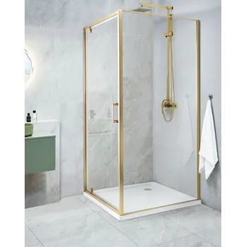 Sprchový kout zlatý tvrzené sklo jednokřídlé dveře 90 x 90 x 185 cm moderní design Beliani