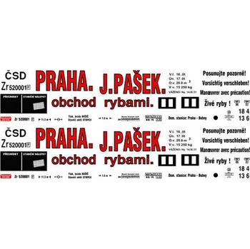 Modelová železnice obtisk na 2-osý zavřený vůz Zr na živé ryby J.Pašek Praha 30.léta Obtisky Jiran n0522