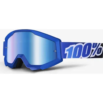 Motocyklové brýle MX brýle 100% Strata Lagoon modrá, modré chrom plexi s čepy pro slídy