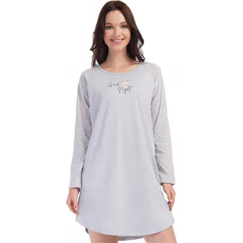 Dámské noční prádlo Šedá i barevná noční košilka s dlouhými rukávy pro ženy s veselými medvídky GOOD NIGHT 1C3887 šedá s