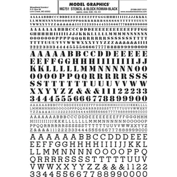 Modelová železnice propisot písmena Stencil & Block Roman černá Woodland Scenics MG751