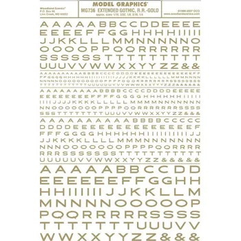 Modelová železnice propisot písmena prodloužená Gothic R.R. zlatá Woodland Scenics MG736