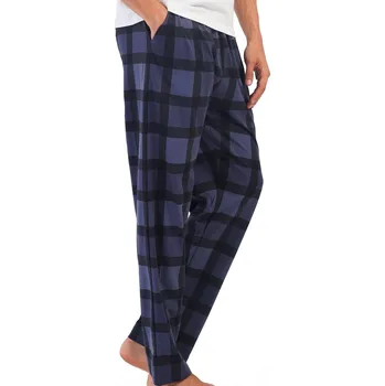 Pánské pyžamo Tmavě modré a černě mřížkované pyžamové kalhoty pánské z bavlny 1XL-4XL 1P1853 modrá 2xl
