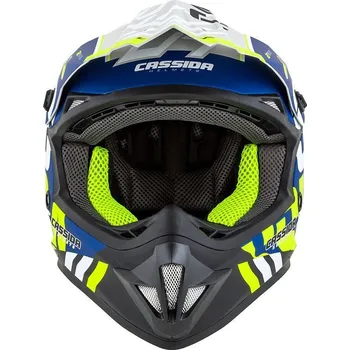 Helma na motorku Cassida CROSS CUP SONIC JUNIOR MODRÁ MATNÁ/ŽLUTÁ FLUO krosová helma velikost M