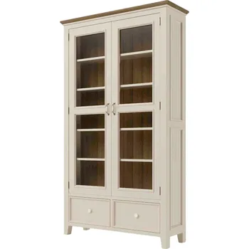 Knihovna Vitrína PROVENCE W9P z masivu krémová Barevné provedení: Krémová, Provedení: SLIM - šuplíky bez pojezdů