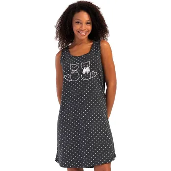 Dámská noční košile Tmavě šedé puntíkaté dámská noční košilka bez rukávů s kočičkama 1XL-4XL 1C3882 šedá 1xl
