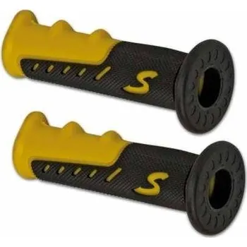 Rukojeti gripy na motorku DC gumové žluté - černé, délka 122 mm
