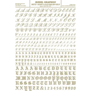 Modelová železnice propisot písmena Script & Old English zlatá Woodland Scenics MG757