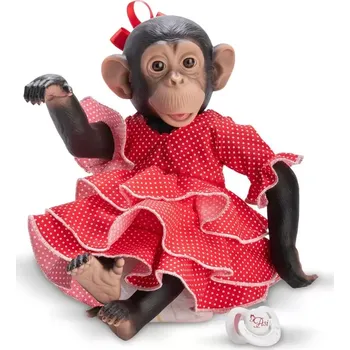 plyšák Šimpanzí slečna Lola v červených šatech s puntíky od firmy Asivil ze Španělska (Vinylové tělíčko - 35 cm)