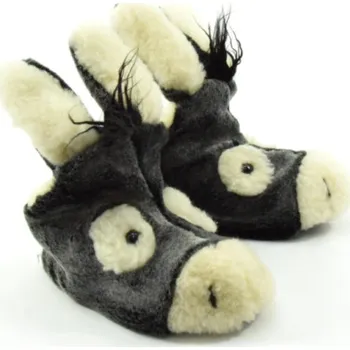 Pánské pantofle Vlněné bačkory s motivem oslíka – ovčí vlna Merino a eko kožešina Velikost: 39