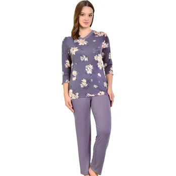 Dámské pyžamo Šedofialové i růžové jemné luxusní pyžamo pro ženy či dívky s květinami 1D1462 fialová xl
