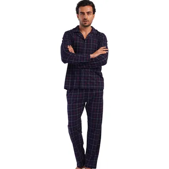 Pánské pyžamo Tmavě modré červeně i šedě kárované elegantní pyžamo pro muže z pružné bavlny 1P1872 modrá m