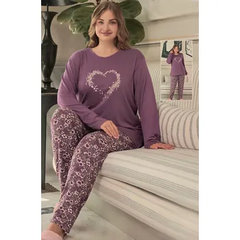 Dámské pyžamo Fialové i zelené květované jemné luxusní pyžamo pro ženy či dívky - Květinové srdce 1B2203 fialová 4xl