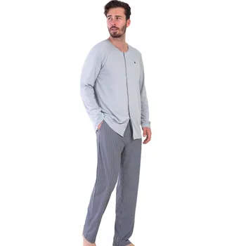 Pánské pyžamo Šedé kárované celopopínací pyžamo pro muže z pružné bavlny 1P1887 šedá xl