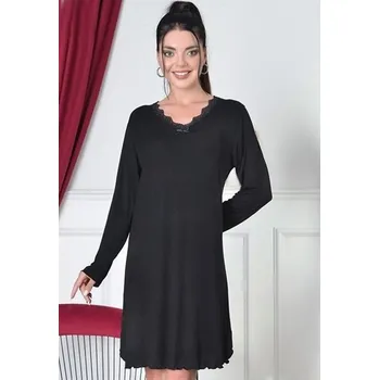 Dámská noční košile Černá luxusní jemná noční košilka pro ženy s dlouhými rukávy 1D1490 černá l