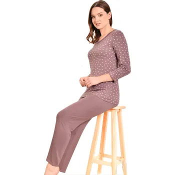 Dámské pyžamo Hnědé i růžové jemné luxusní pyžamo pro ženy či dívky se srdíčky 1D1473 hnědá l