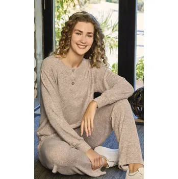 Dámské pyžamo Dámské pyžamo hnědobéžové - hřejivé 1TB0097 hnědá xl