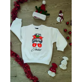 Chlapecká mikina Dětská mikina Vánoce Santová s brejlema se jménem Barva skladem: Bílá, Velikost: M