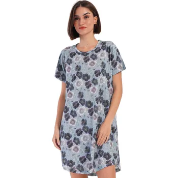 Dámské noční prádlo Modrá fialová a bílá květovaná nádhrná noční košilka s krátkými rukávy pro plnoštíhlé ženy či dívky 1C3872 fialová 2xl