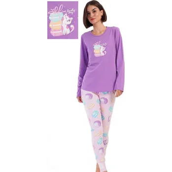 Dámské noční prádlo Fialové i duhově barevné pyžamo pro ženy či dívky s marokánky pro mlsné kočičky 1B2191 fialová l